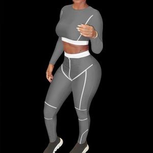 The Steel Galaxy Jumpsuit two piece long Sleeve Crop Top and  leggings. (Both S)